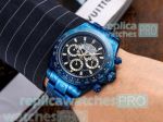 Newest Knockoff Rolex Daytona Black Skeleton Dial Blue Stainless Steel Watch